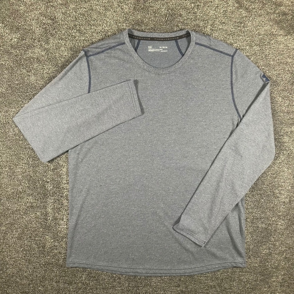 Under Armour Shirt Mens XL Threadborne HeatGear Blue Fitted Long Sleeve Workout
